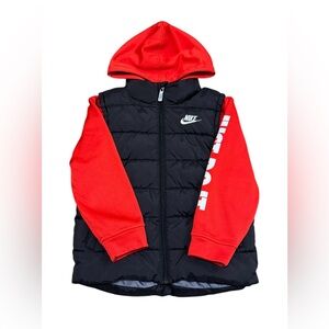 NIKE Red and Black Hooded Vest, Vest with integrated sweatshirt size kids 7